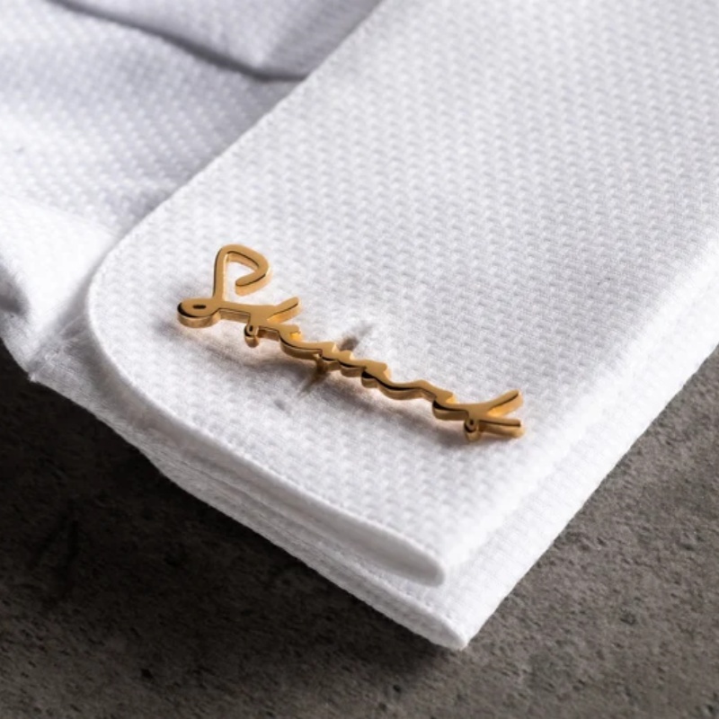 Men'S Grooming - Gemelli personalizzati con nome, placcati oro